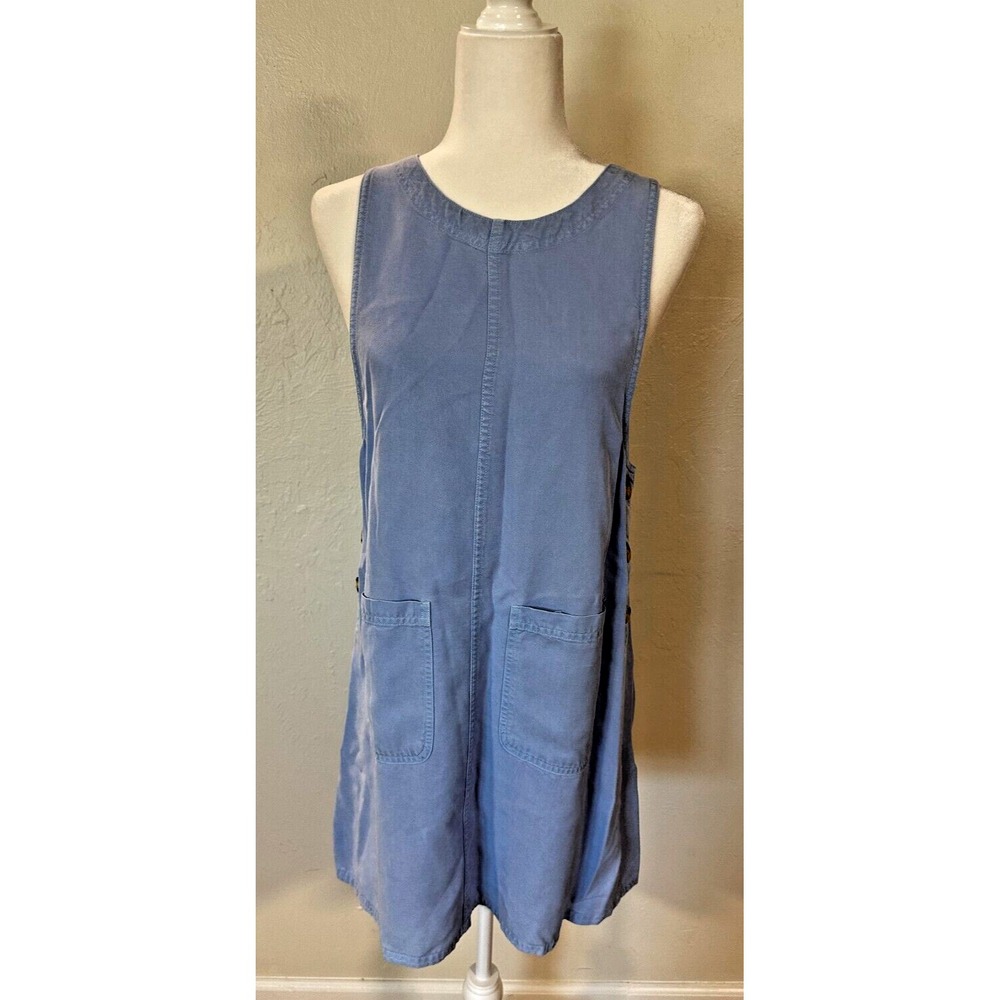 Vtg Amy K Su Denim Pinafore Jumper Dress Tencel Lyocell Sleeveless Sz Petite S